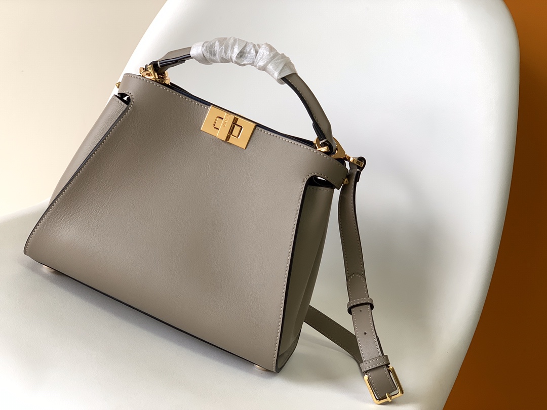 Fendi Peekaboo ISeeU Small Grey Leather Bag